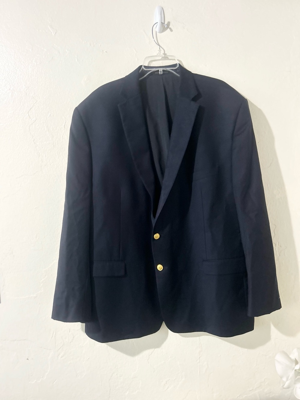Ralph Lauren Navy Blue Wool Blazer Gold Monogram Buttons